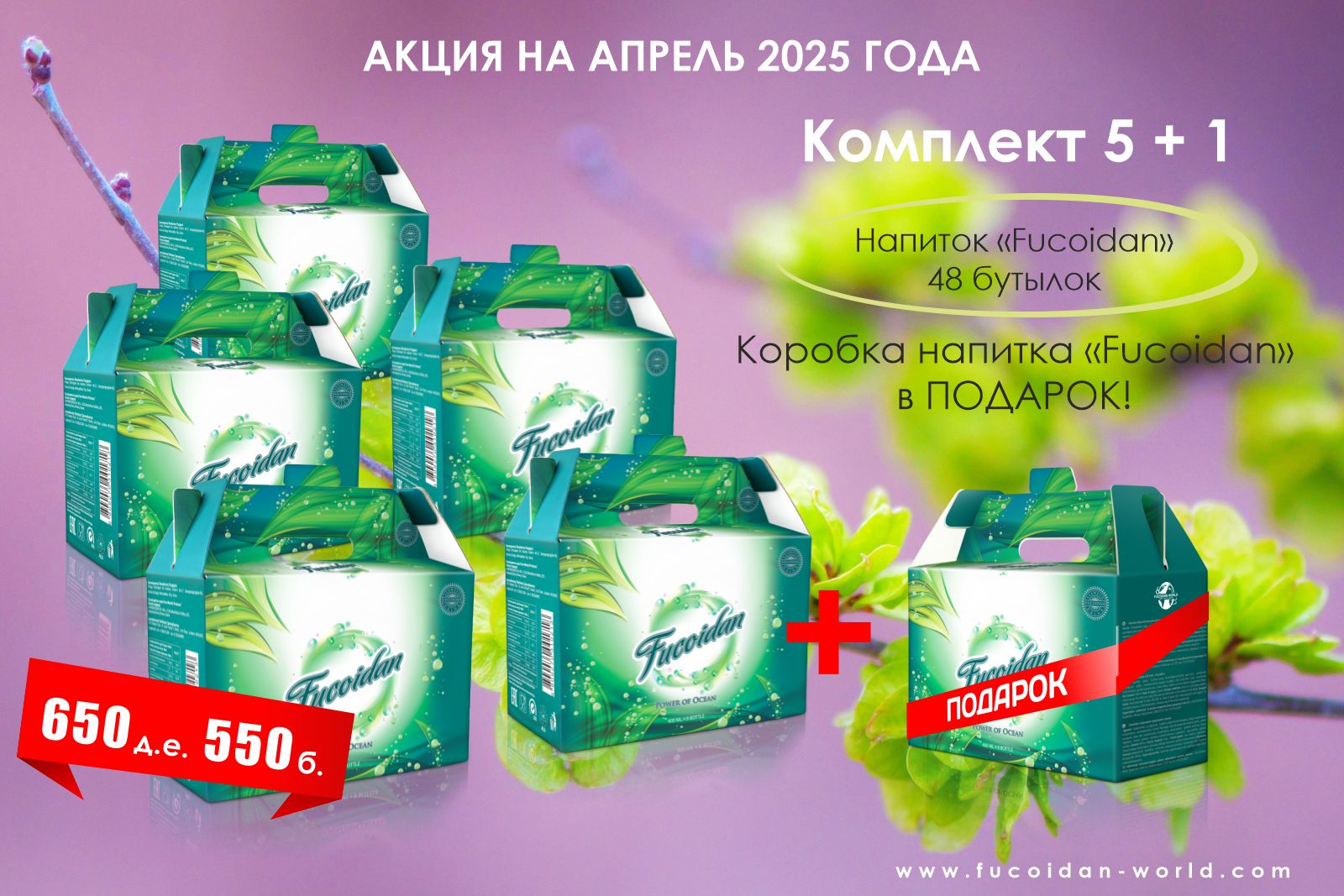 Комплект «5+1». 8 бутылок напитка «Fucoidan» в подарок!